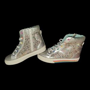 Glittery Silver Kids High-Top Sneakers